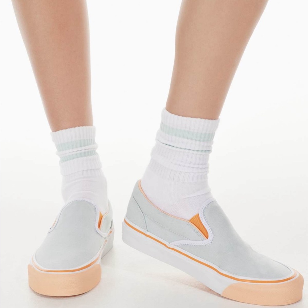 Vans Slip-On Sneakers in Light Gray, Peach & White
